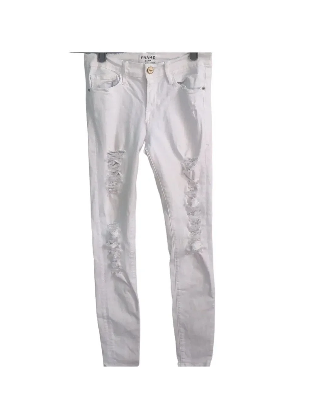Le Skinny De Jeane Blanc White Distressed Jeans by Frame Denim Size 27